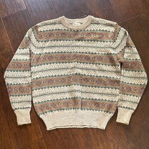 Elegant Beige Patterned Crewneck Sweater